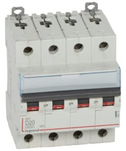 Disjoncteur DX³ 6000-vis/vis-4P-400V-20A-10kA-courbe D-peigne HX³ trad 4P - 4M - 408118